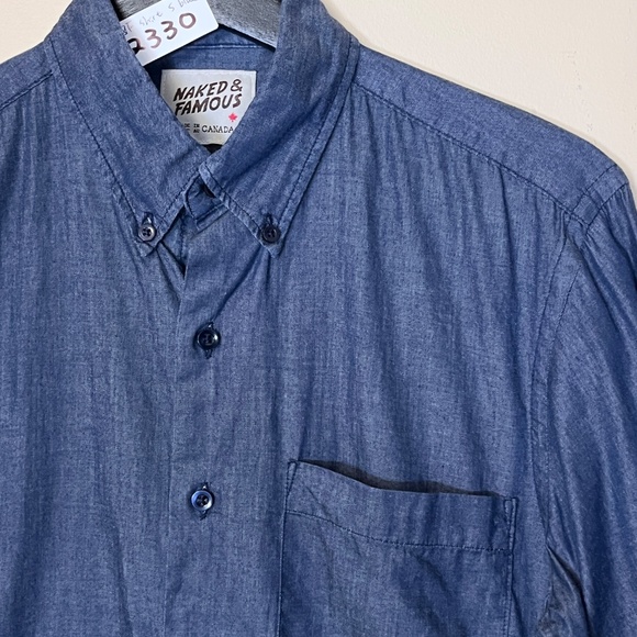 Naked & Famous Japanese Cotton Chambray Button Down Shirt - Men's Size S - Blue - Picture 2 of 9